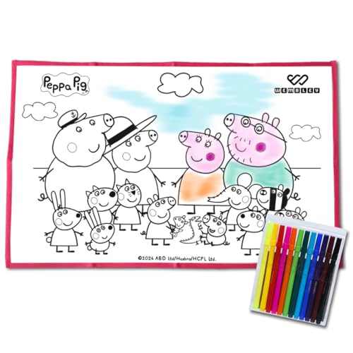 Image of Wembley Peppa Pig Coloring Mat with 12 Markers - Durable,Reusable,& Educational Doodle Mat for Kids Ages 3+ Perfect for Learning,and Fun - Ideal Gift for Toddlers,Birthdays,and Classrooms,Multicolor