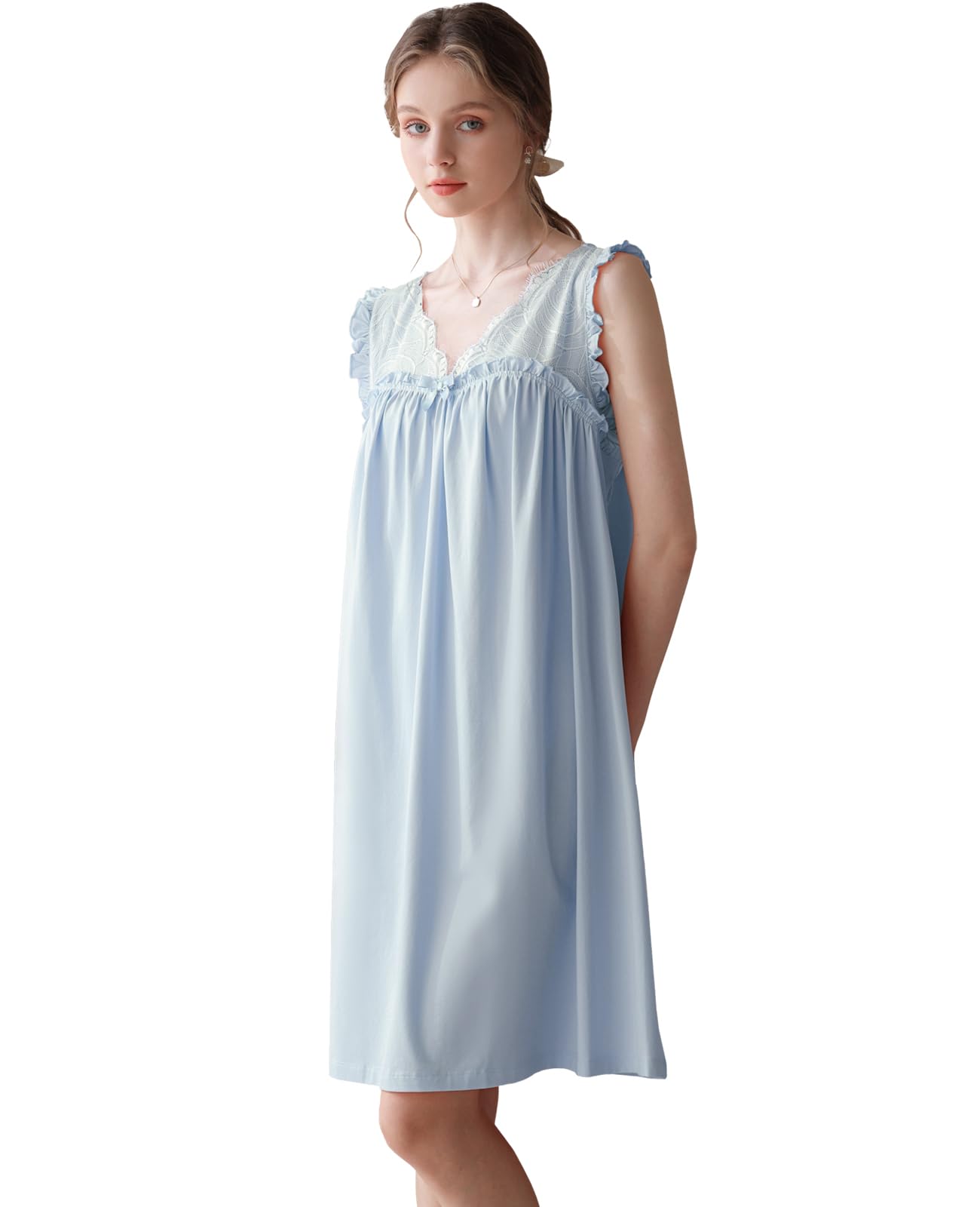 Nanxson Camicia da Notte Donna Cotone Lavorato a Maglia Senza Maniche Camicia da Notte Scollo a V Abbigliamento da Notte