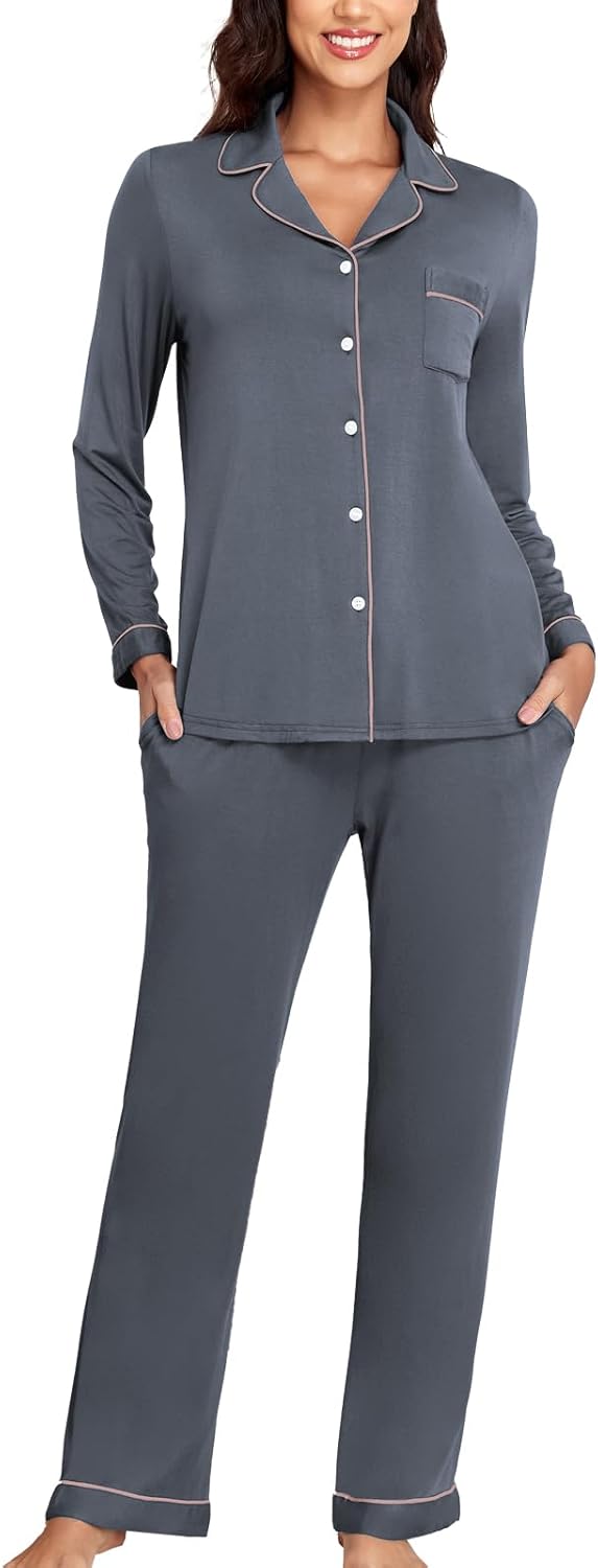 Veseacky Women Ribbed Knit Pajamas Set Lounge Set 2-Piece Warm Sleepwear Nightwear Soft Fleece Pjs Set S-XXL