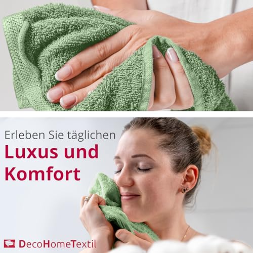 DecoHomeTextil Handtuch-Set 6 Waschlappen 15 x 21 cm in Salbeigrün aus 100% Baumwolle, hochwertig, kuschelweich und saugstark