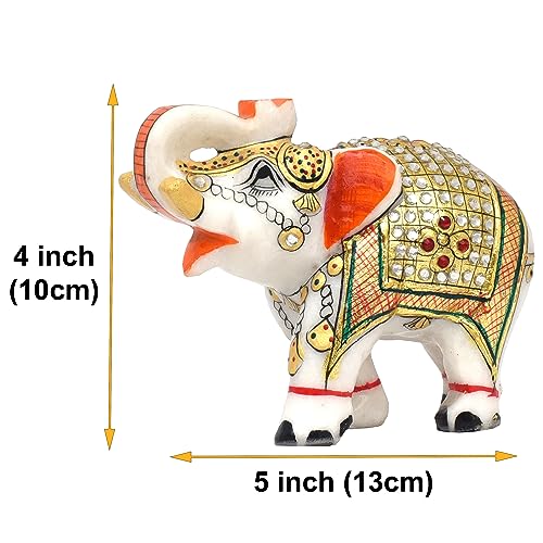Elegant Marble Elephant Statue - Handcrafted Home Decor Showpiece Symbolizing Love, Strength, Luck|Pure Makrana Marble|Vastu Shastra Positive Energy (4 Inch), White — photo — 3 of 9