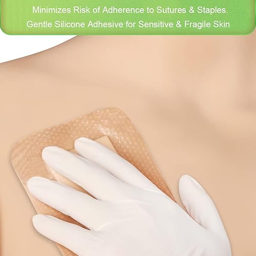 Miniatura 5 de Apósito de espuma de silicona con borde suave para heridas quirúrgicas postoperatorias de 4 x 8 pulgadas, almohadilla absorbente de 2 x 6 pulgadas