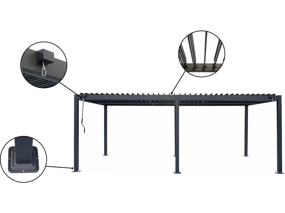 Pergola bioclimatique autoportante en Aluminium Kensington - 3 x 6 m - Gris