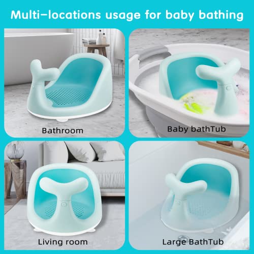 Cute Whale Shape Baby Bath Seat - Breathable And Elastic Mesh Silicone Cushion - Ergonomic Backrest - 4 Powerful Non-Slip Suction Cups - Ideal Gift For Infants 6-36 Months (Green) #TOP3