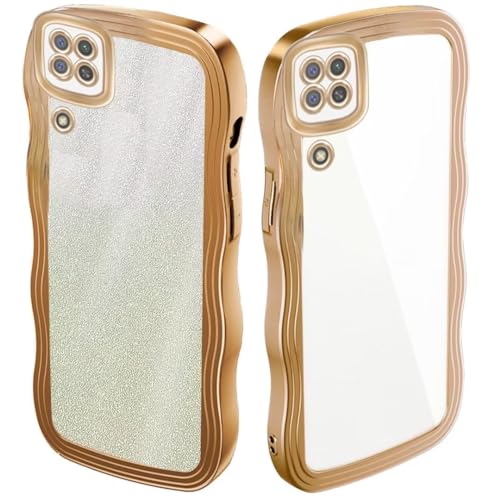 ATISIJIE Glitter Funda para Samsung Galaxy A22 4G,nda rizada Antideslizante PU Suave para Samsung Galaxy A22 4G-Oro