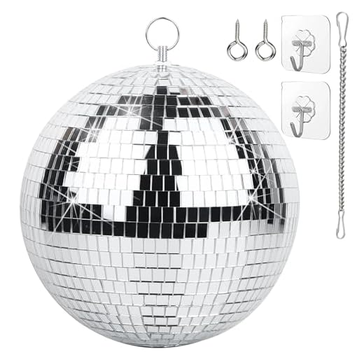 Bola de discoteca 20 cm con cadena y gancho – Bola de espejos para fiestas, DJ, club y escenario, Plateado