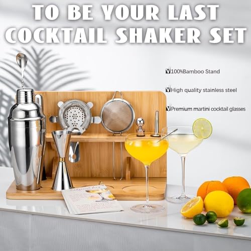 USEERIL Espresso Martini Gifts kit with 2 Glasses,Mixology Bartender Kit,Cocktail Shaker Set with Bamboo Stand for Drink Mixer,Bar Set for House Warming Gifts,Home bar,Party Favors - Thumbnail 3