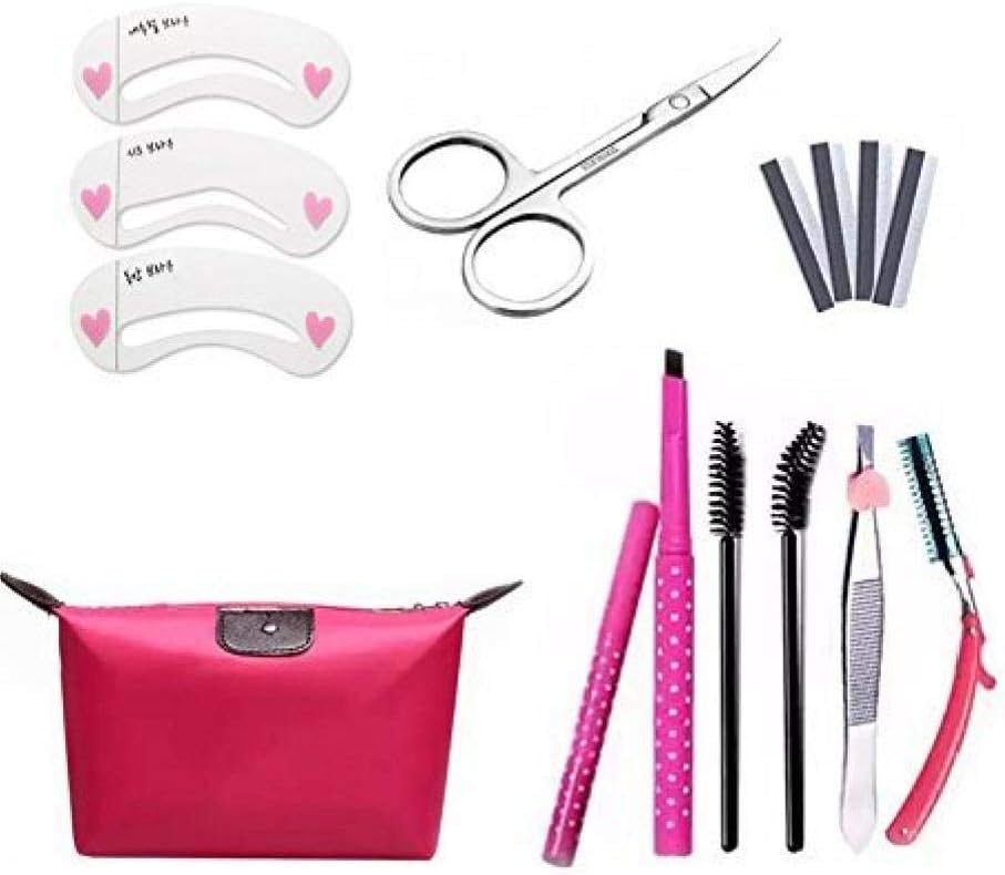 Hotaden Eyebrow Brush Eyebrow Clip Eyebrow Razor Eyebrow Scissors Eyebrow Grooming Card Makeup Bag Eyebrow Pencil (Light Brown)