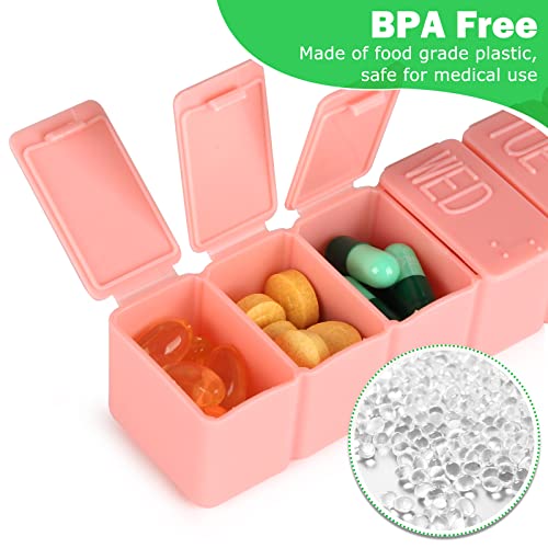 Image of 2Pack Pill Organizer,7 Day Pill Cases Travel Daily Box for Fish Oil, Calcium Tablets, Supplements and Other Vitamins (Pink+) Pink