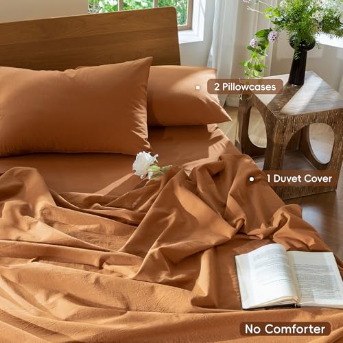 MooMee Bedding Duvet Cover Set 100% Washed Cotton Linen Like Textured Breathable Durable Soft Comfy (Solid Burnt Orange, Super Queen 90"x98") by MooMee - Image 2