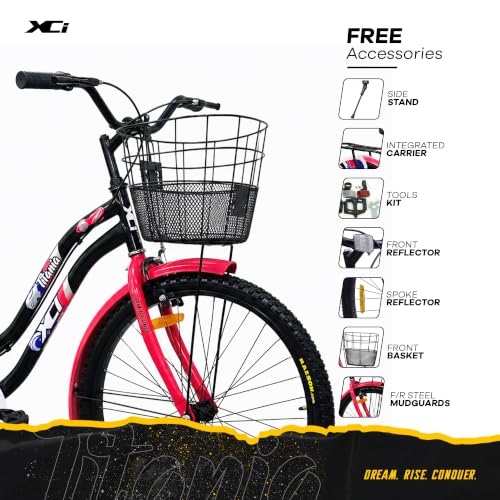 Image of XCi Titania 26T Women's Bicycle, 26-Inch Tyres, Single Speed, Non-Geared, Rigid Suspension, Calliper Brakes, Adult (12+ Years), 18 Inches Steel Frame, Black Pink