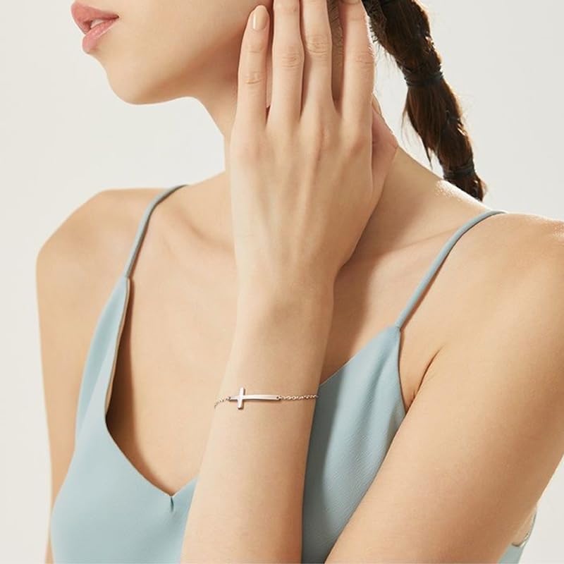 925 Sterling Silver Cross Bracelet for Women - Adjustable 1.1mm Dainty Chain Bracelets with Cross, Cute Tiny Cross Pendant Charm Link Chain Faith Gifts for Women Friends Confirmation Anniversary Birthday - 6+2 Inches - Image 6