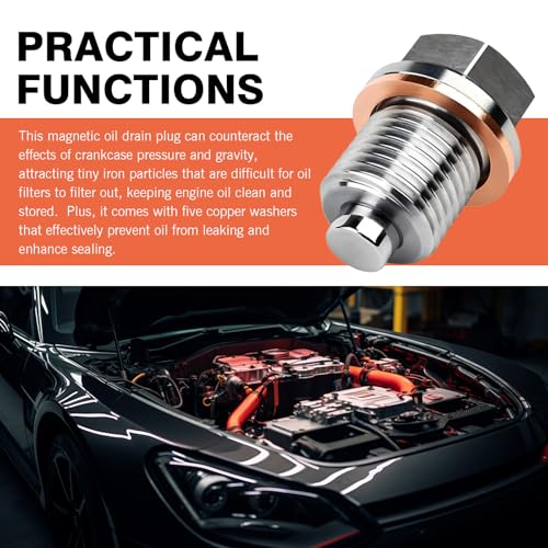 Image of M16 x 1.5 Magnetic Oil Drain Plug, Magnetic Stainless Steel Oil Pan Drain Nut Bolt with 5 PCS Copper Crush Washer Anti Leakage, Universal Leak-proof Replacement,Fits Most Cars, Motorcycles, Boats