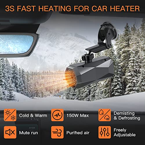 Shangyoyi Car Heater, 12V 150W Max 360 Degree Rotatable With Suction Holder, 2 In1 Fast Car Heater Plug In Automobile Cigarette Lighter, Portable Windshield Defogger And Defroster For Cars, Black #TOP2