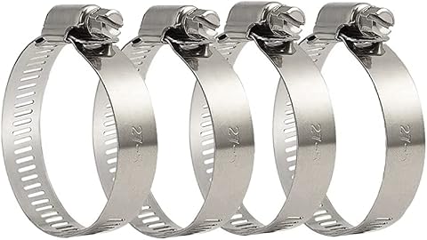CCLKHY 4 Pcs Abrazaderas de Acero Inoxidable Plateado, Ajustable 27-51mm Clips de Ductos para Fijacción Mangueras y Tubería de Agua