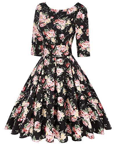 Image of MINTLIMIT Women's 1950s Retro Vintage Cocktail Party 3 /4 Sleeve Swing Dress