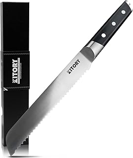 Kitory Bread Knife - 8" Serrated Edge Knife - Full Tang & Razor Sharp - Forged German High Carbon Steel - Ergonomic Pakka ...
