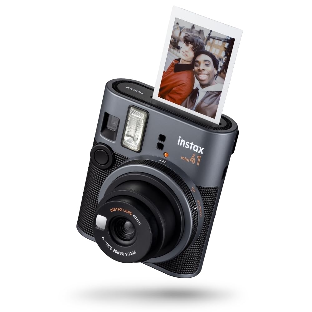 FUJIFILM INSTAX Mini 41 Instant Camera Bundle with Instax Mini Film | 20 Exposures + 4 Pack AA Batteries + Album, Borders, Stickers & Clips + Cleaning Cloth (5 Items)