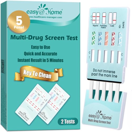 Easy@Home 5 Panel Urine Drug Test Kit, Testing THC/Marijuana, AMP, BZO, COC, OPI 2000, at Home All Drugs Screening Tests, #EDOAP-754 2 Pack