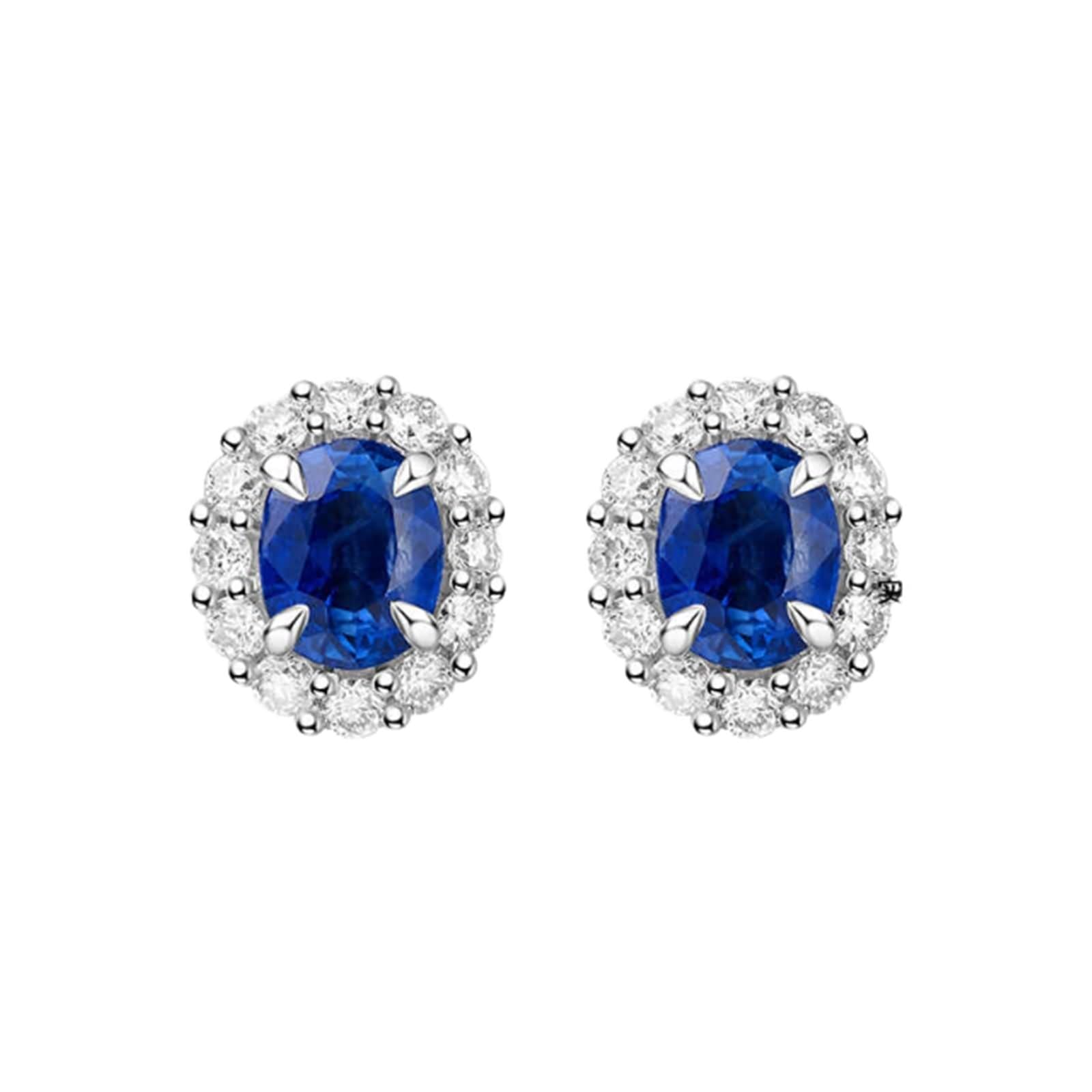 Pendientes de boda, pequeños aretes ovalados con zafiro de 0,9 quilates, oro blanco, regalos de cumpleaños para mujer