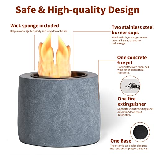 Table Top Fire Pit Bowl - Concrete Tabletop Fireplace Indoor Outdoor Decor Portable Mini Rubbing Alcohol Burner Smores Maker For Patio Balcony With Extinguisher #TOP6