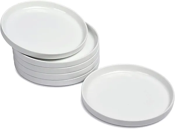 WishDeco Ceramic Appetizer Plates Set of 6, Small Dessert Plates 7 inch, White Round Salad Plate, Porcelain Dinner Dishes for Cake, Waffle, Pasta, Microwave & Dishwasher Safe