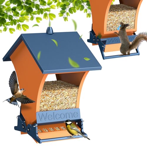 Wildpark Squirrel Proof Bird Feeders for Outdoors, 5LB Metal Hanging Feeders, Large Wild Feeders for Cardinals, Chickadees, Durable Backyard Feeders-One in Orange
