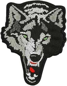 Advanced Animal Embroidery Patches - Iron-on, Sew-on, Vibrant Tactical Uniform Gear, Durable Badges | Wolf/Bear/Tiger/Bald Eagle Designs for Jackets, Backpacks, Hats 1pcs-Wolf red, 3.85""3"