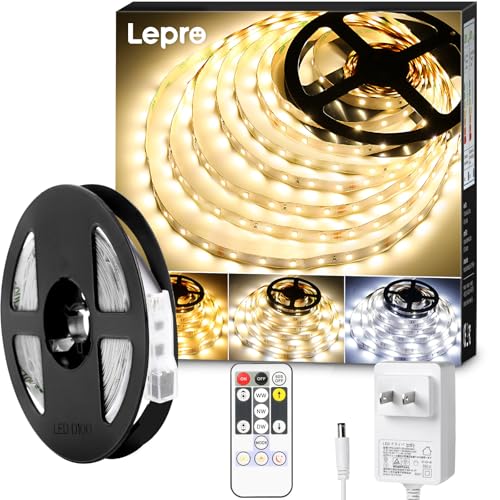 Lepro テープライト led 5m 12V 電球色・昼白色・昼光色 明るさ調整 間接照明 リモコン付き 調光調色 イルミネーションライト 3ピン 2835SMD カット可能 取付簡単 非防水 店舗 室内 ホーム装飾用 DIY
