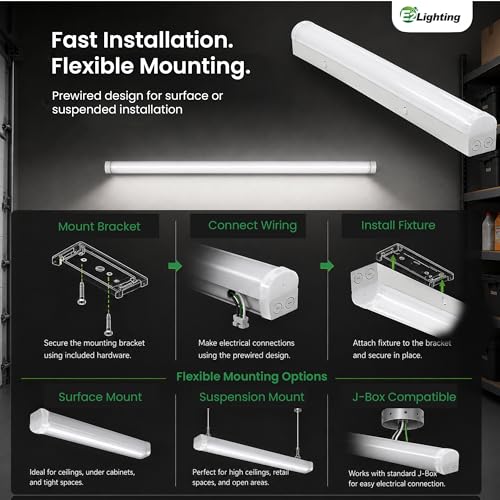 Image of E2 LIGHTING 4ft LED Linear Shop Light | 40W Dimmable LED Light Fixture | 5CCT Tunable Lighting | Emergency Battery Backup 90 Min | Energy Saving Indoor Linear Light for Warehouse Garage Workshop