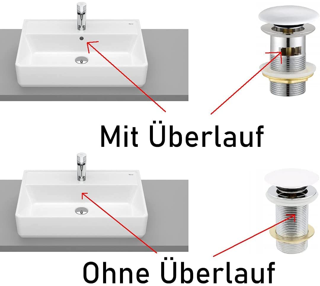VBChome Waschbecken Kleine + Pop-up Click-Clack Chrom 34 x 27 x 13 cm Mini Keramik Weiß Oval Waschtisch Handwaschbecken Aufsatzwaschbecken Waschschale Gäste WC