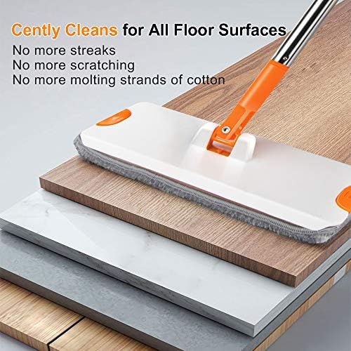 Myiosus Flat Mop and Buckets Sets, Microfibre Floor Mop with 6 Reusable Pads & 126cm Long Handle, Dry Wet Mops for Cleaning Hardwood Laminate Tiles Floors - 3 Chamber Design