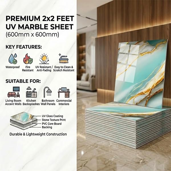 Image of OCEANSKY Aqua Blue Abstract Design Marble UV Panels, Pack of 1
