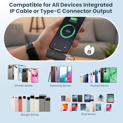 Mobitel 5000Mah Mini Portable Power Bank With Usb C Input Built-In Type C Connector And Iphone-Compatible Cable Pocket-Sized Backup Battery Pack Compaitble For Iphone And Android Devices - 5