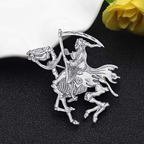 WEVENI Halloween Antique Alloy Gold Plated Skull Grim Reaper Brooch Scarf Suit Dress Pins Jewelry Gifts for Women Lady Girl (Silver-Plated-Stainless-Steel)4