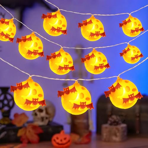 GEARLITE Halloween Deko Innen, 3Meters 20 LED Halloween Lichterkette Herbst mit Batterie Outdoor Deko, IP65 Wasserdicht, 2 Modi Warmweiß Helloween Dekoration Lichterketten für Außen Garten, Fenster