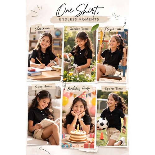 Image of Kids Girls Polo T-Shirt | Half Sleeves | 100% Organic Cotton Rich Bio-Wash Fabric | Ultra Soft & Breathable | Regular Fit | Plain Solid Color Casual Wear & School Uniform