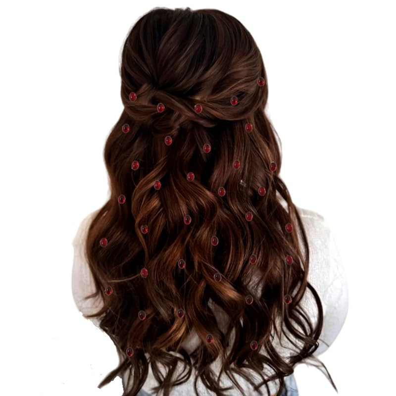 Image of Hair Flare Shimmering Oval Hair Stickers: Easy Stick-On Hair Accessories, 36 Pieces per Pack 2869 Maroon
