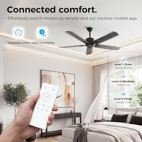 Image of Obabala 52 Inch Ceiling Fan No Light, Modern Black Ceiling Fan Without Light with Remote & APP, Quiet Reversible DC Motor, 6-Speeds, for Living Room, Bedroom, Patio