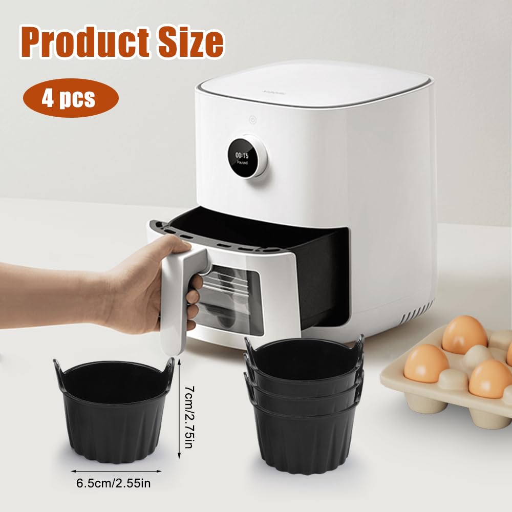 Stampini Muffin In Silicone Per Friggitrice Ad Aria - 4 Pezzi Nero, Antiaderente E Riutilizzabili - Foto 2