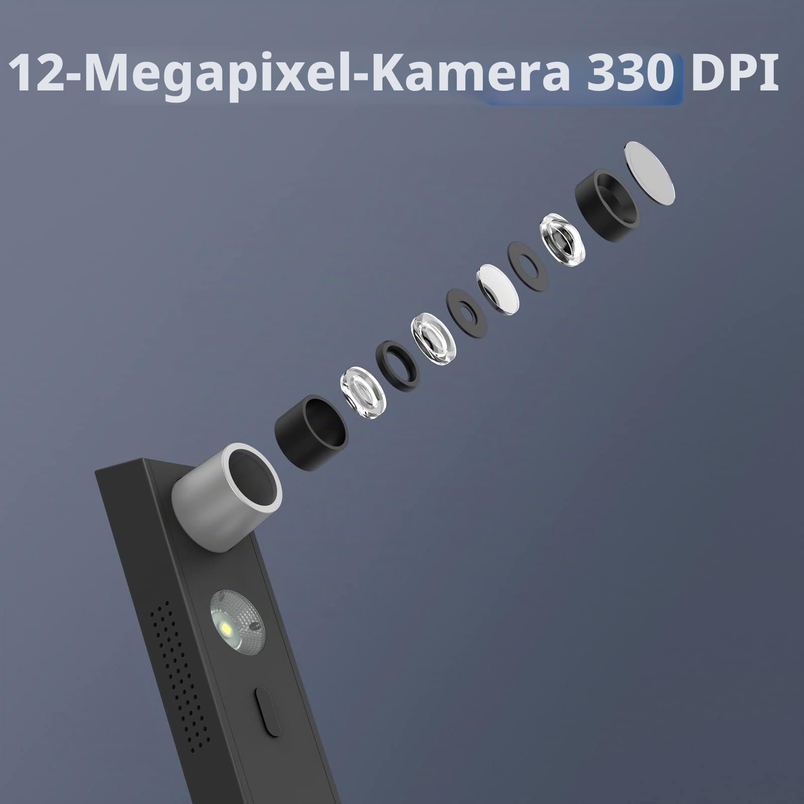 CZUR Lens Pro 12 MP Tragbarer Dokumentenscanner, schneller USB-Scanner Papierschutz kein Stau/kein Kratzer, 330 DPI, mit OCR, mobiler Scanner für Mac, Windows (Lens1200)