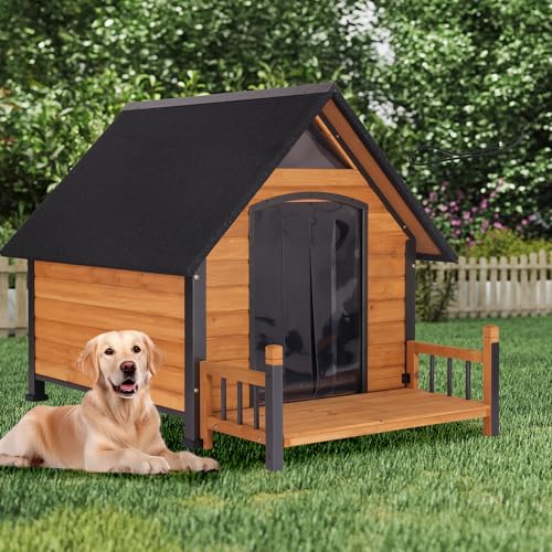Weatherproof Large Dog House with Porch and Asphalt Roof