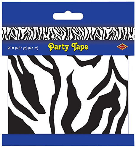 Beistle Zebra Print Tape, Zoo Celebration Tabletop Decoration, Safari Jungle Adventure Themed Party Supplies for Birthdays, Classroom Events, 3" x 20'