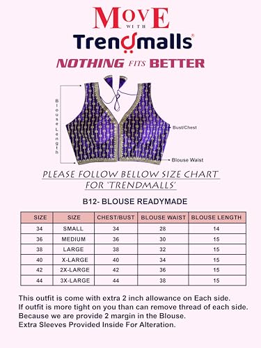Image of TRENDMALLS Women's Dhupion Silk Embroidery Sequence Work V Neck Sleeveless Blouse Choli Stylish Saree Blouse Ready to Wear