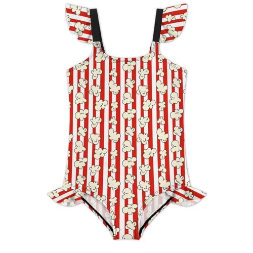 Image of Girls One Piece Swimsuit Macaroni Cheese Pasta Food Ruffles Swimwear Bathing Suits 3-12 Years