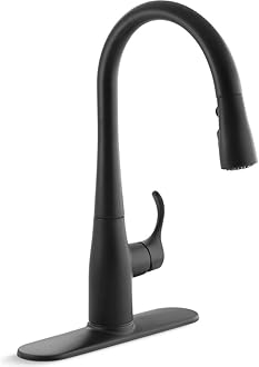 K-597-BL Simplice Pull Down Kitchen Faucet, 3-Spray Faucet, Kitchen Sink Faucet with Pull Down Sprayer, Matte Black