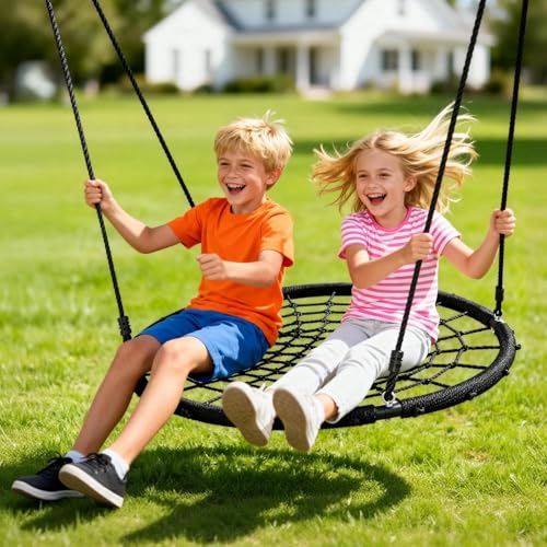 Image of Round Nest Web Swing Tree Swing Set with Heavy Duty Rope Hanging Swing Seat