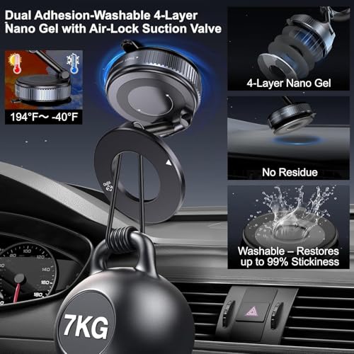 Image of 360 Magnetic Car Mobile Holder for Dashboard Vacuum Suction Phone Holder Mount Hand Free Magnetic Cell Phone Stand with Strong Grip Shockproof Suction Cup for Car Gym Office Table - Black