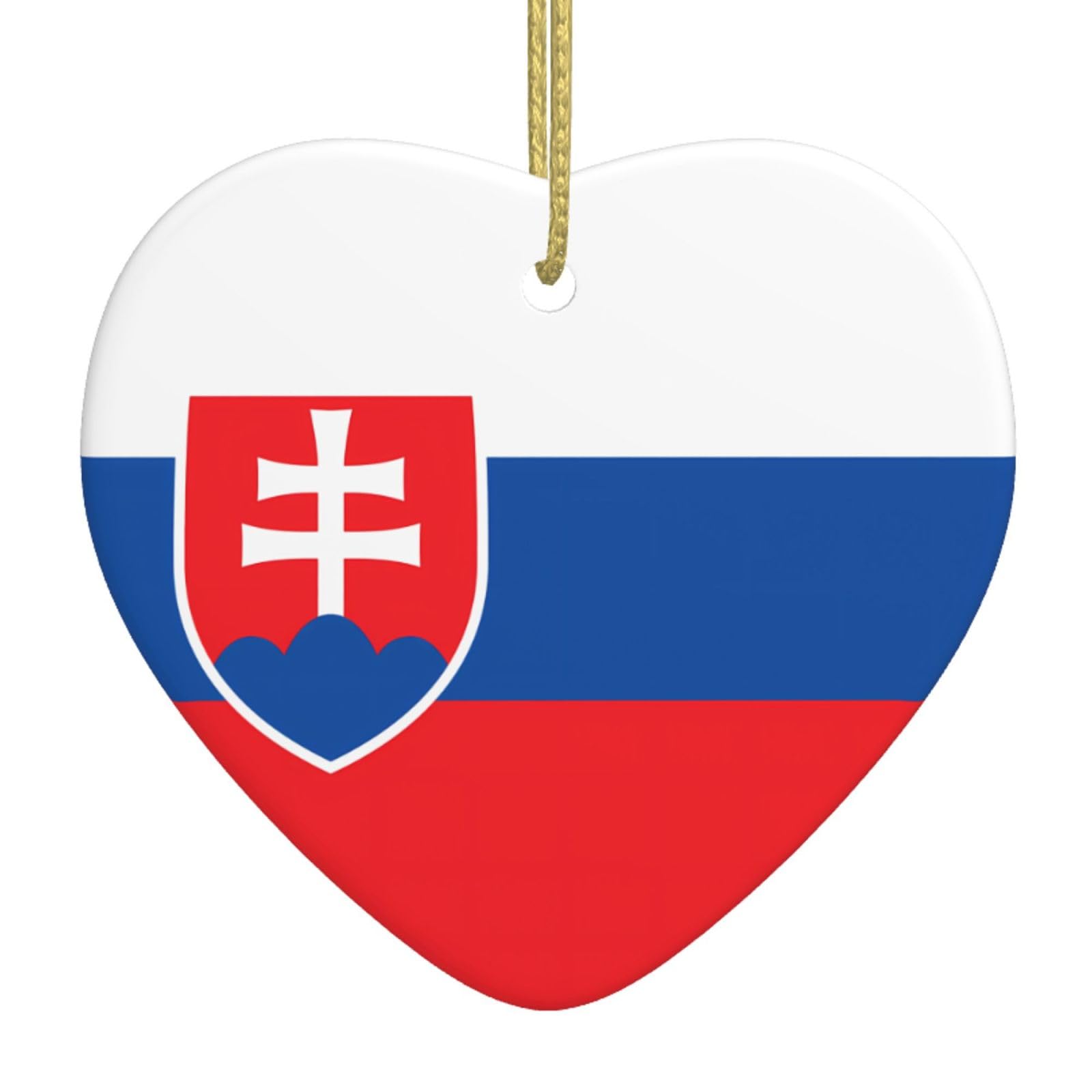 Flag of Slovakia Ceramic Christmas Heart Pendant with Silk Thread, Christmas Tree Home Decoration