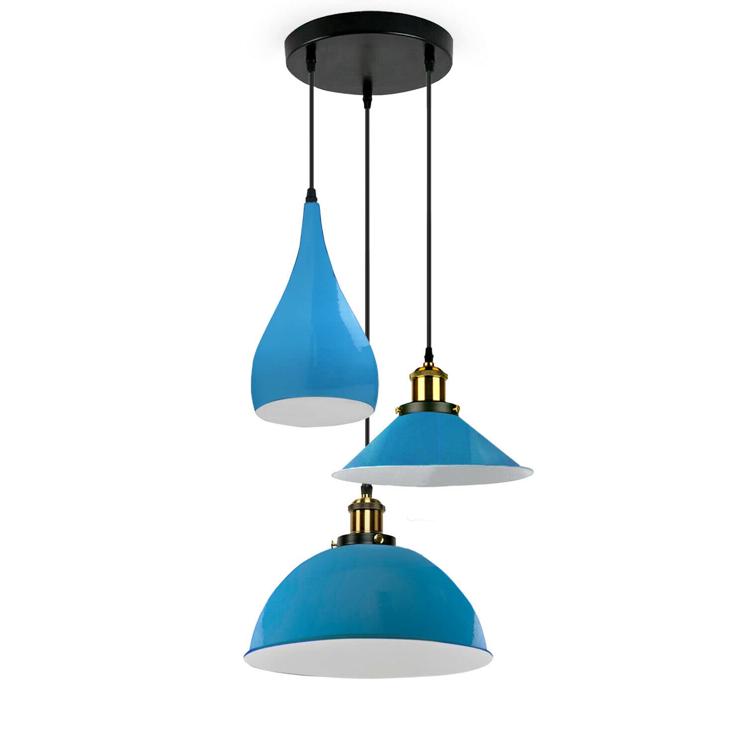 LEDSone Retro Industrial Pendant Lights with Metal Shade, E27 Holder Kitchen Light Fixture 3 Style Lampshade Mount Ceiling Hanging Lamps for Dinning Room